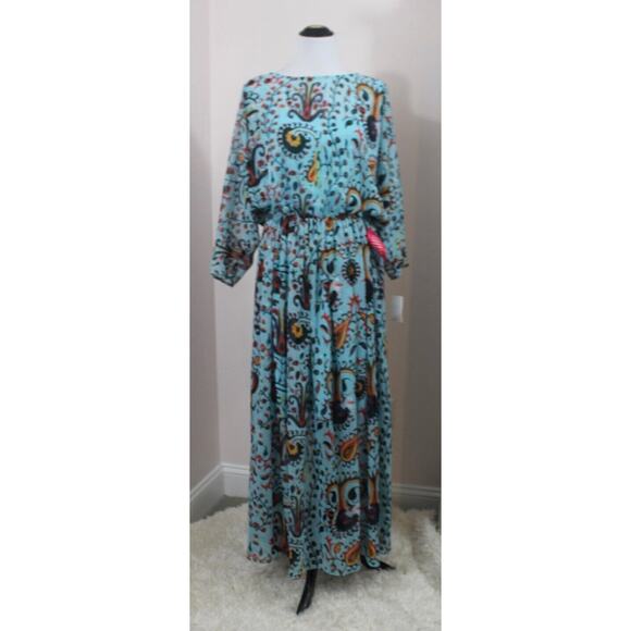 EVA by EVA FRANCO Sz 14 Blue Turquoise Paisley Maxi Boho Dress NWT - Picture 8 of 11
